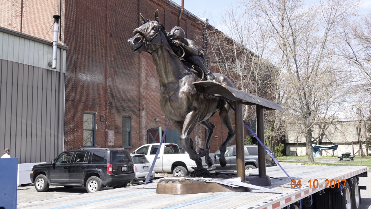 American Pharoah, 2017. Full-size bronze of 2015 Triple Crown-winning thoroughbred horse