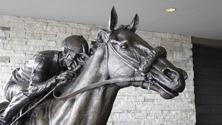 American Pharoah, 2017. Full-size bronze of 2015 Triple Crown-winning thoroughbred horse