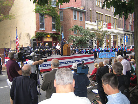 More than 300 people turned out for the Oct. 5 unveiling of  'Keys To Community,' a bronze sculpture of Ben Franklin for downtown Philadelphia: city dignitaries, firefighters, family, neighbors, media, tourists, passersby.