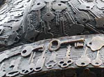 A closeup of the keys cast into the bronze sculpture for downtown Philadelphia