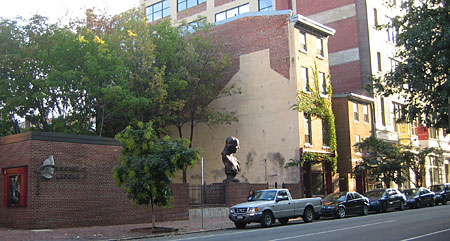 In the early morning, Ben has Arch Street to himself: 'Keys To Community,' a bronze sculpture of Ben Franklin in downtown Philadelphia.