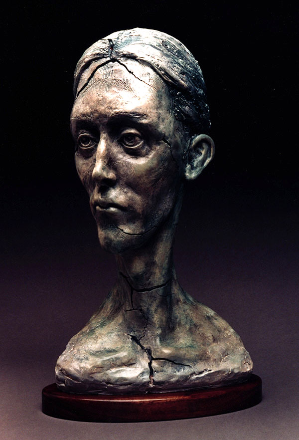 George's Head, a 2002 bronze sculpture by James Peniston. Artist's collection, Philadelphia, Pennsylvania.