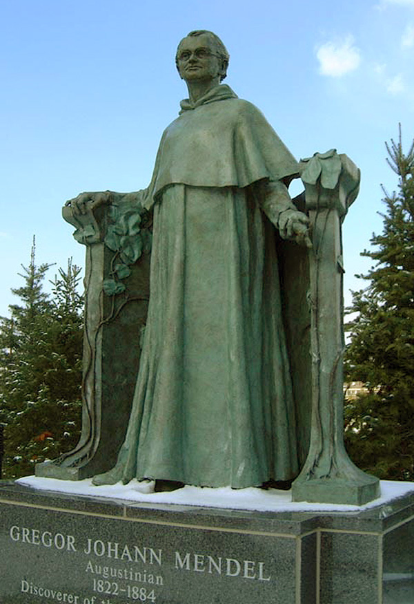 Gregor Mendel, a 1998 bronze sculpture by James Peniston. Villanova University near Philadelphia, Pennsylvania